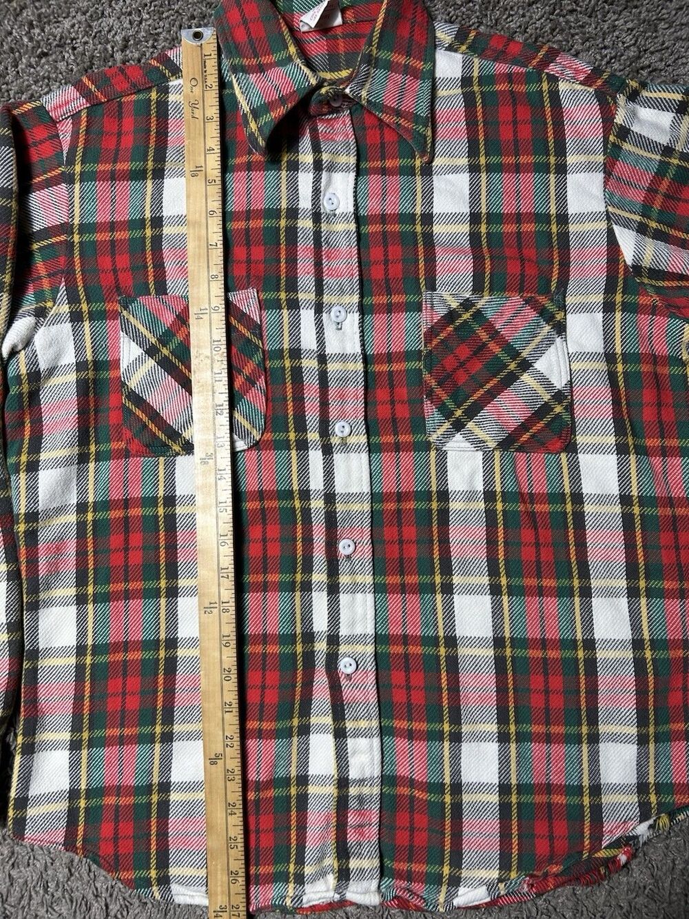 VTG 70s Cotton Flannel BIG MAC Men’s M Red Green Plaid Long Sleeve Work Pocket - Picture 5 of 7